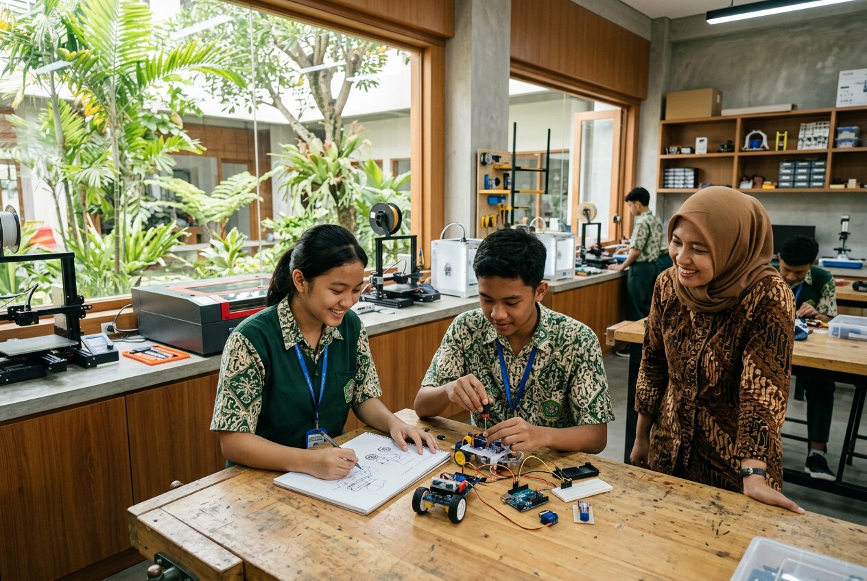 Visual contoh pendidik mendampingi kegiatan praktik